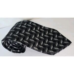 Pavone Hand Made 100%‎ Silk Black Gray Geometric Men's Neck Tie Made In Italy